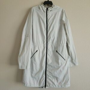 The North Face Mint Green Parka Rain Jacket Chevron Liner Large EUC